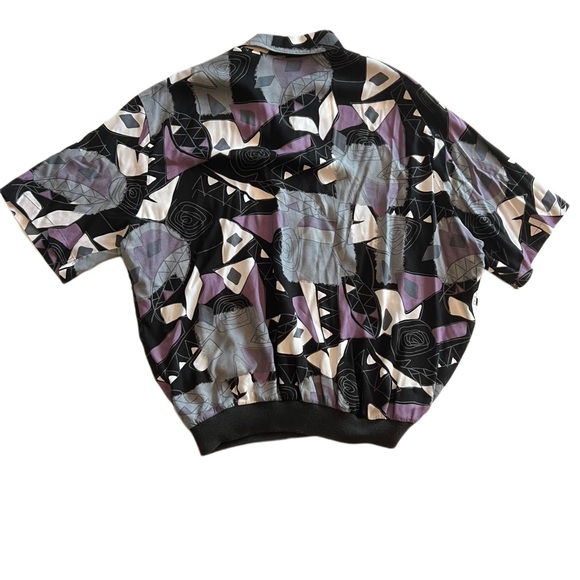 Vintage Alan Stuart Abstract Short Sleeve Pullover Rayon Shirt XL Black Purple - Picture 2 of 7
